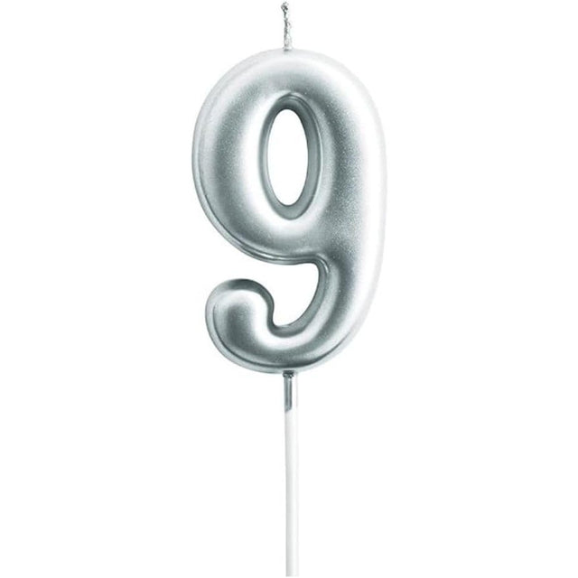 Lumanare de Tort, Vivimall, Model Cifra 9, Party, 4.5 x 2.5 cm, din Parafina, Argintiu - vivimall.ro