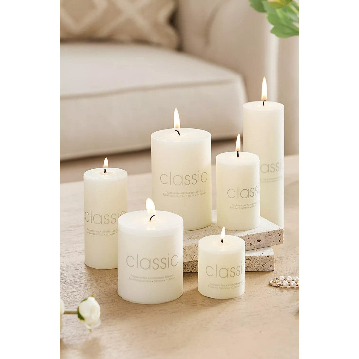 Lumanare Decorativa, Din Parafina, Cilindrica, Fara Fum Si Fara Parfum, 260 G, Ardere 36H, Ivory