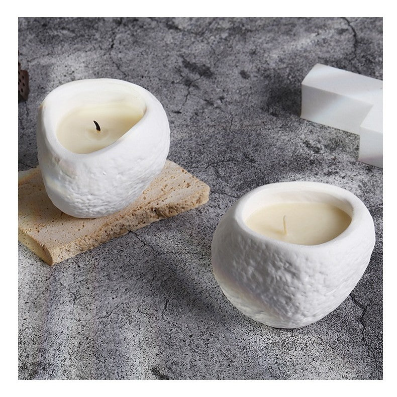 Lumanare Parfumata, Vivimall, Model Abstract, Aroma Amber Moss, din Ceara de Soia, 8 x 5.5 x 6 cm, Alb - vivimall.ro