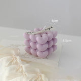 Lumanare Parfumata Decorativa, Vivimall, Model Abstract Cub din Inimioare, Lumanare pentru Diferite Ocazii, 6 x 5.5 cm, Aroma de Lavanda, Mov - vivimall.ro