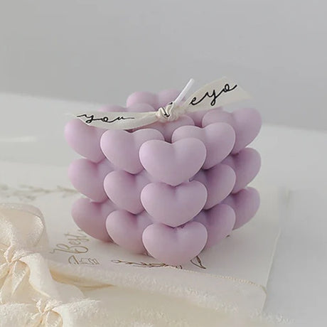 Lumanare Parfumata Decorativa, Vivimall, Model Abstract Cub din Inimioare, Lumanare pentru Diferite Ocazii, 6 x 5.5 cm, Aroma de Lavanda, Mov - vivimall.ro