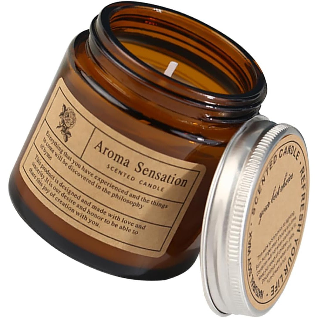 Lumanare Parfumata, Vivimall, Model Borcan Maro, Aroma de Sare de Mare, din Ceara Vegetala, 6 x 6.5 x 6.5 cm, Maro - vivimall.ro