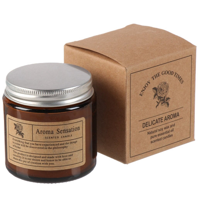 Lumanare Parfumata, Vivimall, Model Borcan Maro, Aroma de Sare de Mare, din Ceara Vegetala, 6 x 6.5 x 6.5 cm, Maro - vivimall.ro