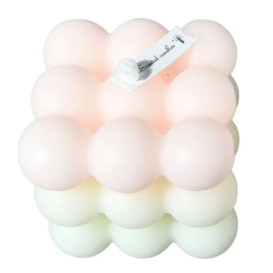 Lumanare Parfumata, Vivimall, din Ceara De Soia, Model Cub, Gradient in 3 Culori Pale, 6x6x6 cm, Aroma de Piersici, Bej - vivimall.ro