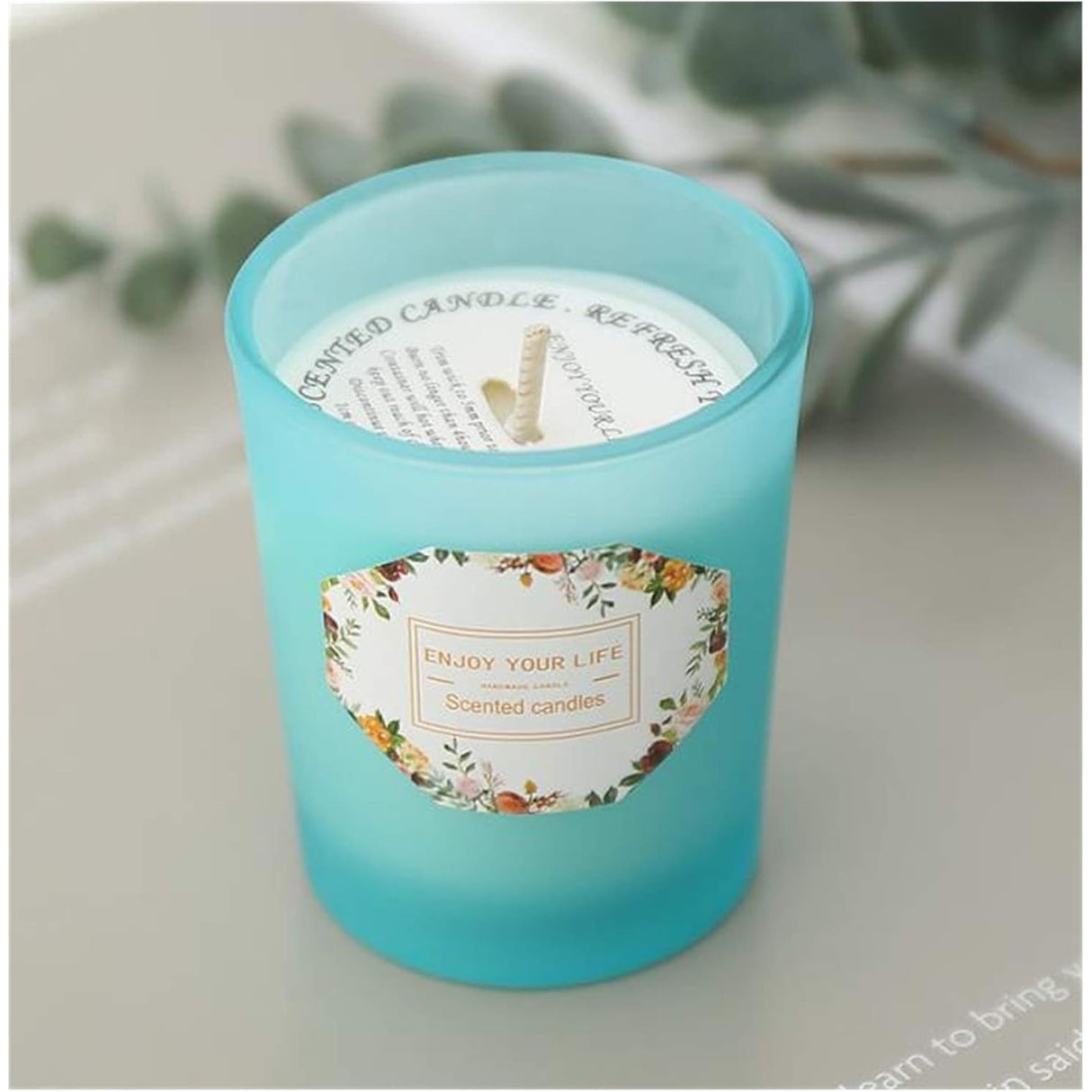 Lumanare Parfumata, Flippy, Model Pahar Albastru, Aroma de Lime si Busuioc, din Ceara de Soia, 6.2 x 5.2 cm, Albastru