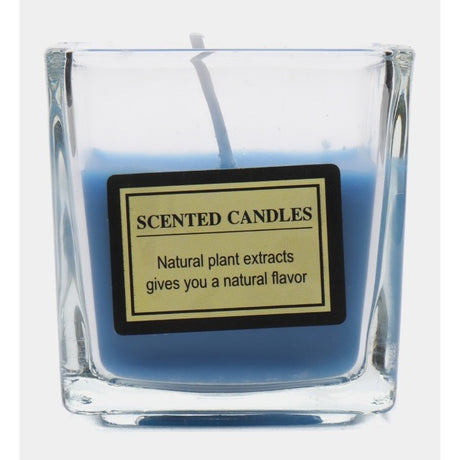 Lumanare Parfumata, Vivimall, Model Pahar Transparent, cu Ulei Esential, 4.8 x 5.4 x 5.5 cm, Aroma de Frezie, Albastru - vivimall.ro