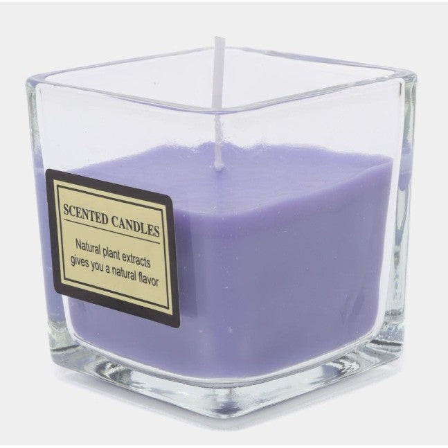 Lumanare Parfumata, Vivimall, Model Pahar Transparent, cu Ulei Esential, 4.8 x 5.4 x 5.5 cm, Aroma de Lavanda, Mov - vivimall.ro