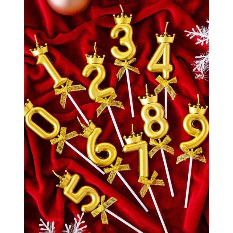 Lumanare pentru Tort Cifra 2, Model Coroana, Gold, Vivimall, Party - vivimall.ro