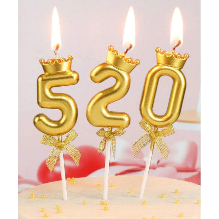 Lumanare pentru Tort Cifra 5, Model Coroana, Gold, Vivimall, Party - vivimall.ro