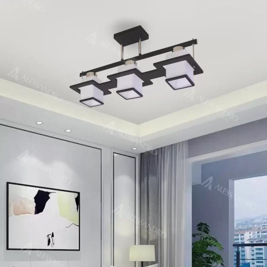 Lustra Clasica Aramis Cu Lemn Abajur Patrat 3 X Dulie E27 Alb - vivimall.ro
