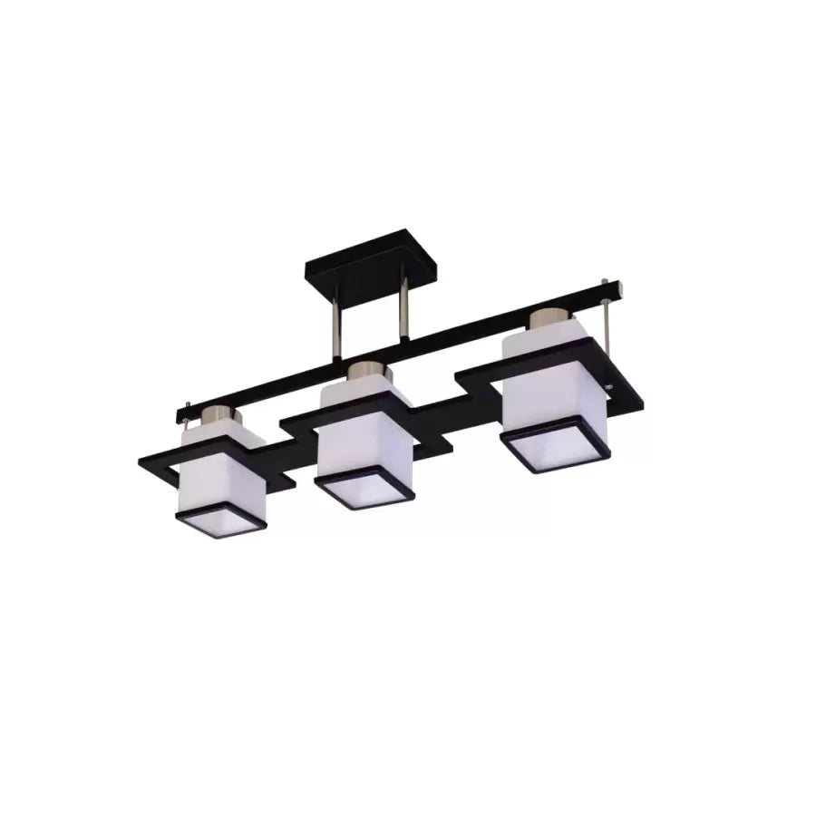 Lustra Clasica Aramis Cu Lemn Abajur Patrat 3 X Dulie E27 Alb - vivimall.ro
