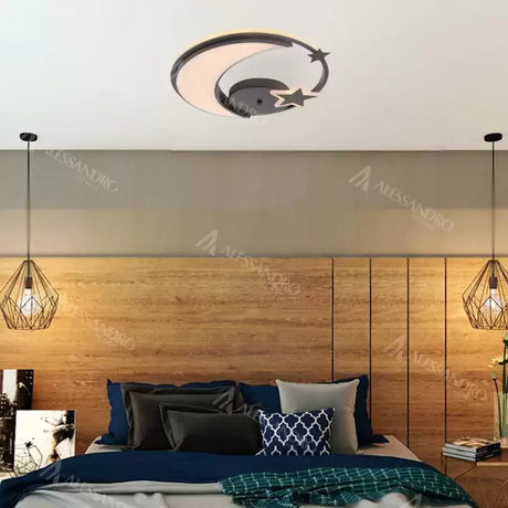Lustra Led Cu Telecomanda Alyona, Luna Si Stea, Lumina Rece/Calda/Neutra, Dimabila - vivimall.ro