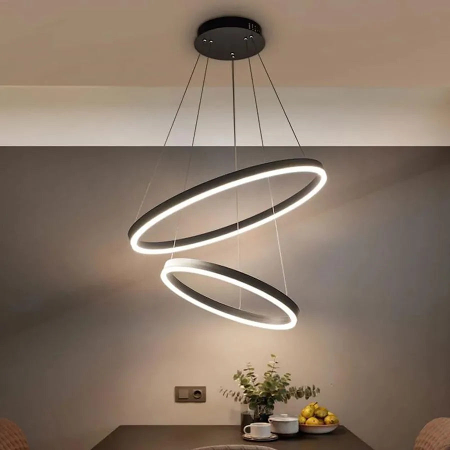 Lustra Led Suspendata Cu Telecomanda Casiana, 2 Cercuri, Lumina Rece/Calda/Neutra, Dimabila - vivimall.ro