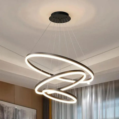 Lustra Led Suspendata Cu Telecomanda Casiana, 3 Cercuri, Lumina Rece/Calda/Neutra, Dimabila - vivimall.ro