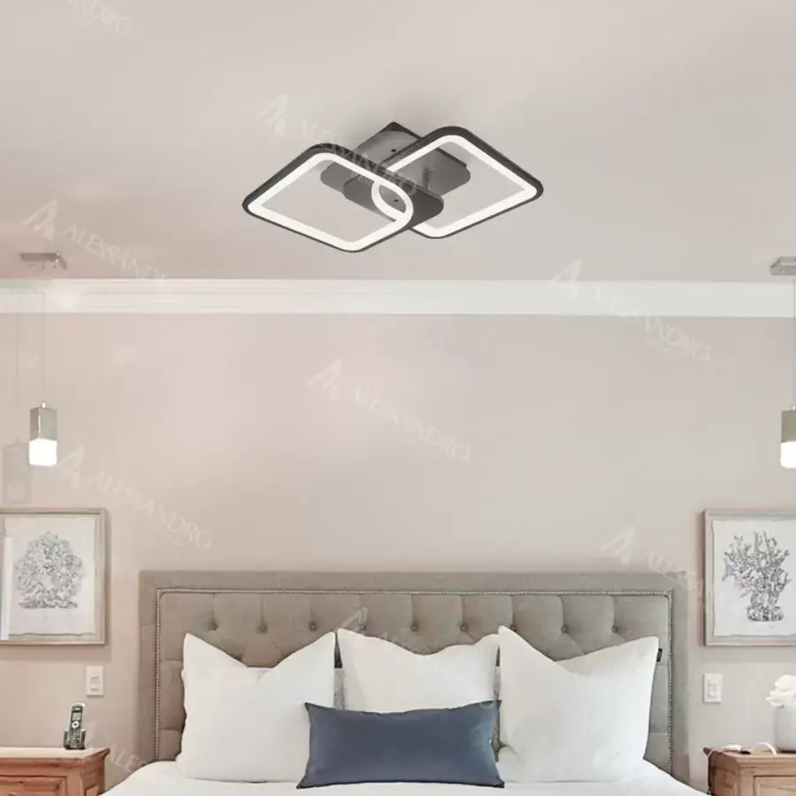 Lustra Led Cu Telecomanda Zoe, 2 Patrate, Lumina Rece/Calda/Neutra, Dimabila - vivimall.ro