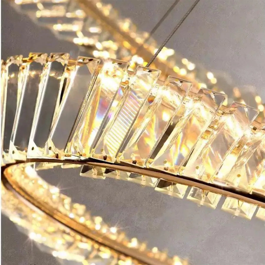 Lustra Led Suspendata Cu Telecomanda Si Cristal Cairo, 2 Cercuri, Lumina Rece/Calda/Neutra, Dimabila, Lucios - vivimall.ro