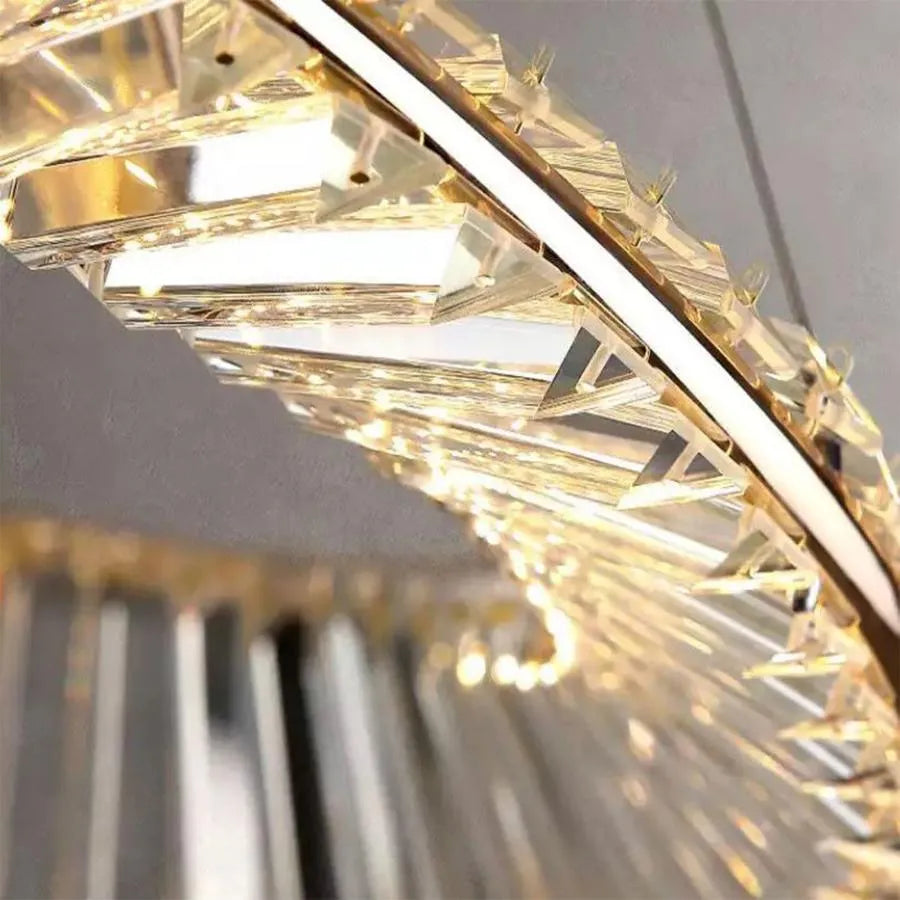 Lustra Led Suspendata Cu Telecomanda Si Cristal Cairo, 2 Cercuri, Lumina Rece/Calda/Neutra, Dimabila, Lucios - vivimall.ro