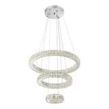 Lustra Led Suspendata Cu Telecomanda Si Cristal Canaan, 3 Cercuri, Lumina Rece/Calda/Neutra, Dimabila, Crom Lucios - vivimall.ro