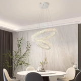 Lustra Led Suspendata Cu Telecomanda Si Cristal Canaan, 2 Cercuri, Lumina Rece/Calda/Neutra, Dimabila, Crom Lucios - vivimall.ro