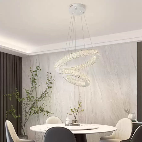 Lustra Led Suspendata Cu Telecomanda Si Cristal Canaan, 2 Cercuri, Lumina Rece/Calda/Neutra, Dimabila, Crom Lucios - vivimall.ro