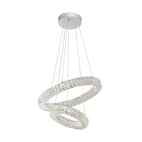 Lustra Led Suspendata Cu Telecomanda Si Cristal Canaan, 2 Cercuri, Lumina Rece/Calda/Neutra, Dimabila, Crom Lucios - vivimall.ro