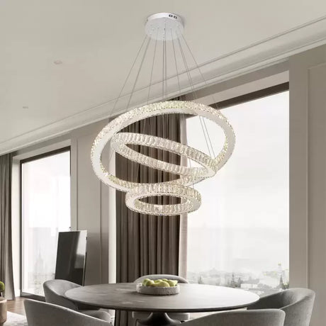 Lustra Led Suspendata Cu Telecomanda Si Cristal Cayden, 3 Cercuri, Lumina Rece/Calda/Neutra, Dimabila, Crom Lucios - vivimall.ro