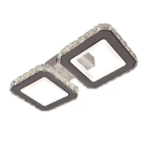 Lustra Led Cu Telecomanda Si Cristal Quadris, 2 Patrate, Lumina Rece/Calda/Neutra, Dimabila - vivimall.ro
