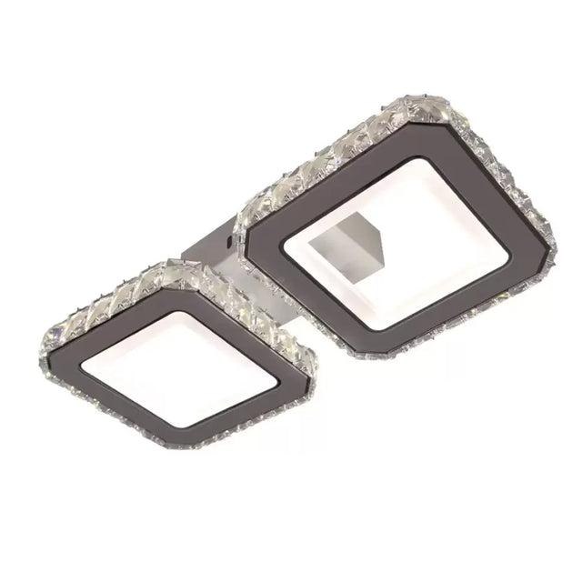 Lustra Led Cu Telecomanda Si Cristal Quadris, 2 Patrate, Lumina Rece/Calda/Neutra, Dimabila - vivimall.ro