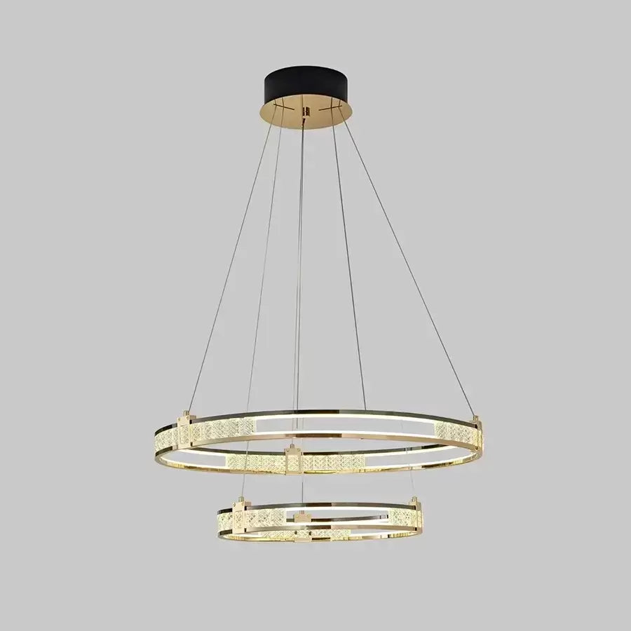 Lustra Led Suspendata Cu Telecomanda Si Cristal Roger, 2 Cercuri, Lumina Rece/Calda/Neutra, Dimabila, Lucios - vivimall.ro