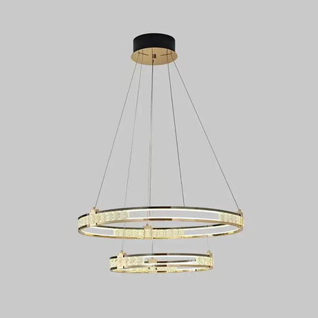 Lustra Led Suspendata Cu Telecomanda Si Cristal Roger, 2 Cercuri, Lumina Rece/Calda/Neutra, Dimabila, Lucios - vivimall.ro