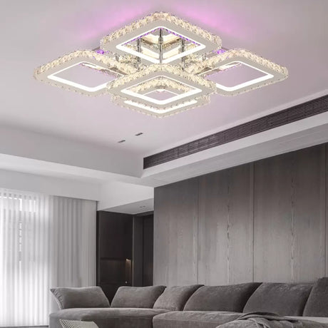 Lustra Led Cu Telecomanda Cu Cristal Quadria Supremo Rgb, 5 Patrate, Lumina Rece/Calda/Neutra, Dimabila - vivimall.ro