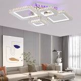 Lustra Led Cu Telecomanda Si Cristal Nova Rhomba Rgb, 4 Patrate, Lumina Rece/Calda/Neutra, Dimabila - vivimall.ro