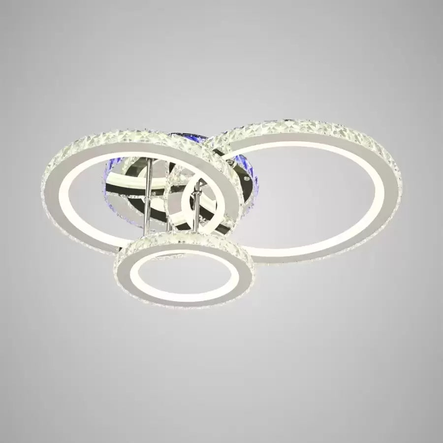 Lustra Led Cu Telecomanda Si Cristal Nova Rotonda Rgb, 3 Cercuri, Lumina Rece/Calda/Neutra, Dimabila - vivimall.ro