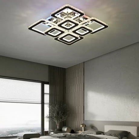Lustra Led Cu Telecomanda Si Cristal Quadria Supremo Rgb, 8 Patrate, Lumina Rece/Calda/Neutra, Dimabila - vivimall.ro