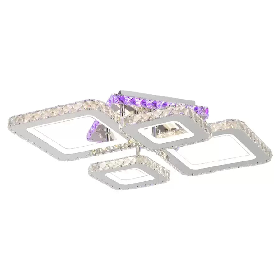 Lustra Led Cu Telecomanda Si Cristal Nova Rhomba Rgb, 4 Patrate, Lumina Rece/Calda/Neutra, Dimabila - vivimall.ro