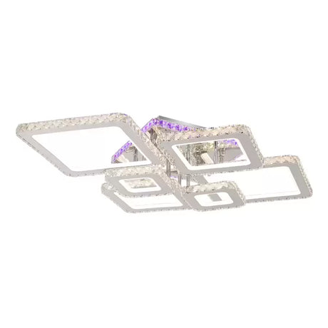 Lustra Led Cu Telecomanda Si Cristal Nova Rhomba Rgb, 6 Patrate, Lumina Rece/Calda/Neutra, Dimabila - vivimall.ro