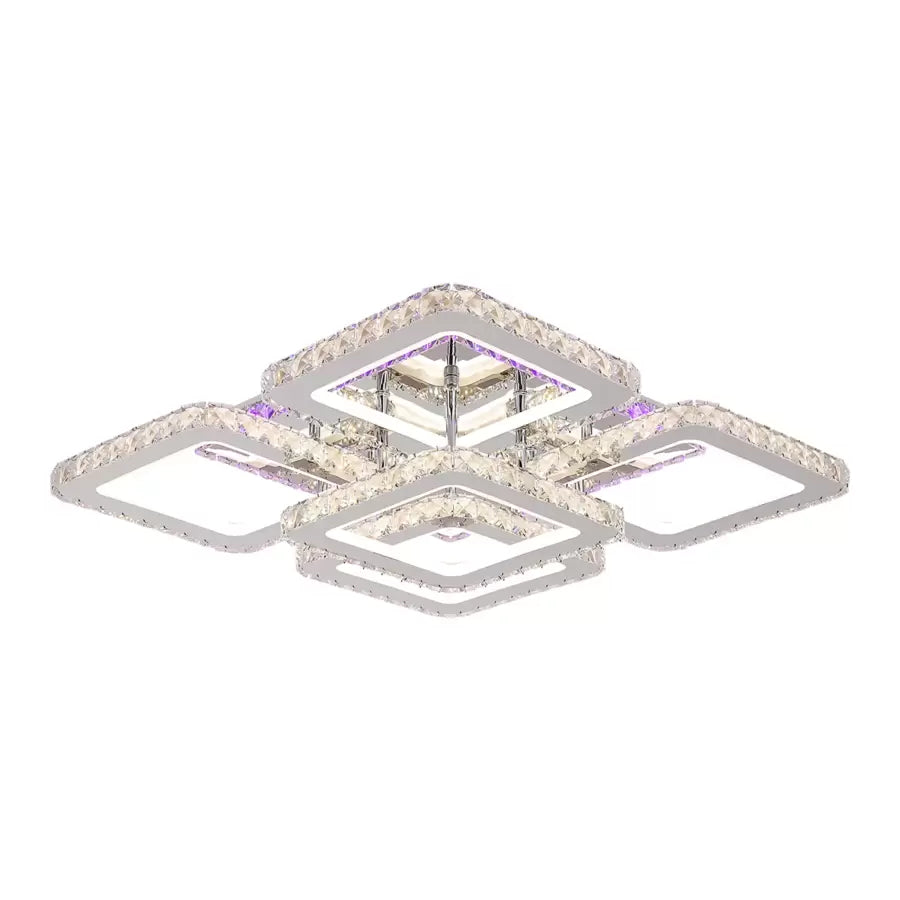 Lustra Led Cu Telecomanda Cu Cristal Quadria Supremo Rgb, 5 Patrate, Lumina Rece/Calda/Neutra, Dimabila - vivimall.ro