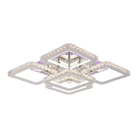 Lustra Led Cu Telecomanda Cu Cristal Quadria Supremo Rgb, 5 Patrate, Lumina Rece/Calda/Neutra, Dimabila - vivimall.ro