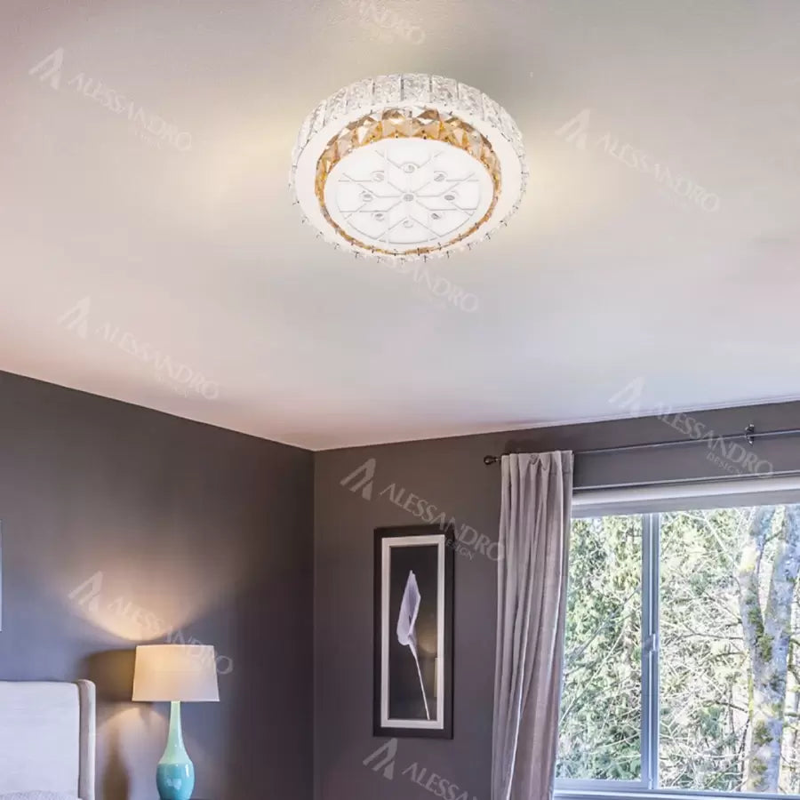 Lustra Led Cu Telecomanda Si Cristal Abatia, Rotunda, Lumina Rece/Calda/Neutra, Dimabila - vivimall.ro