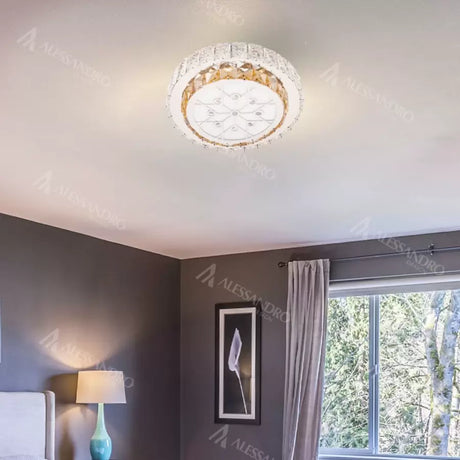 Lustra Led Cu Telecomanda Si Cristal Abatia, Rotunda, Lumina Rece/Calda/Neutra, Dimabila - vivimall.ro
