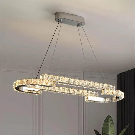 Lustra Led Suspendata Cu Telecomanda Si Cristal Samira, Liniara, Lumina Rece/Calda/Neutra, Dimabila - vivimall.ro