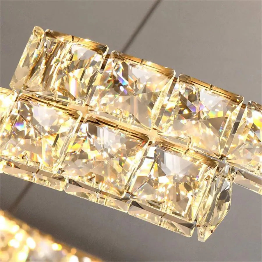 Lustra Led Suspendata Cu Telecomanda Si Cristal Samira, Liniara, Lumina Rece/Calda/Neutra, Dimabila - vivimall.ro