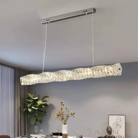 Lustra Led Suspendata Cu Telecomanda Si Cristal Sehrazat, Liniara, Lumina Rece/Calda/Neutra, Dimabila, Crom Lucios - vivimall.ro