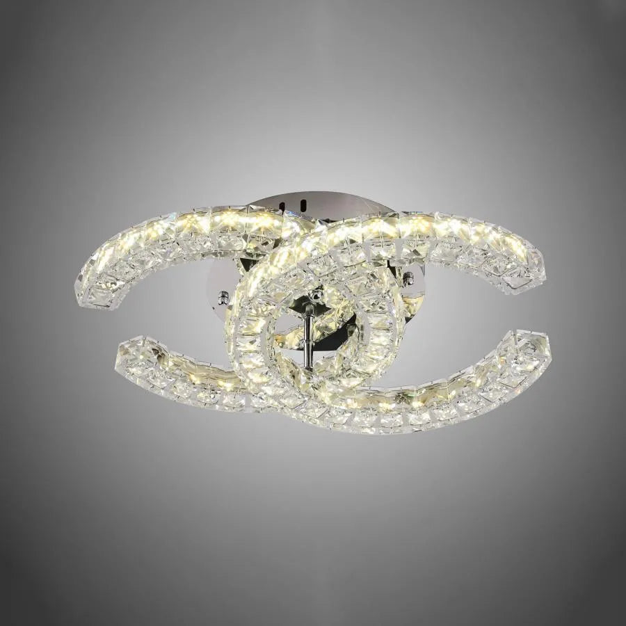 Lustra Led Cu Telecomanda Si Cristal Shia, 2 Cercuri, Lumina Rece/Calda/Neutra, Dimabila - vivimall.ro