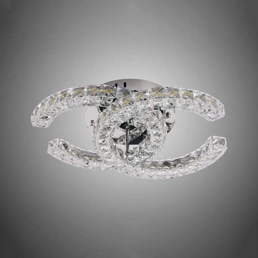 Lustra Led Cu Telecomanda Si Cristal Shia, 2 Cercuri, Lumina Rece/Calda/Neutra, Dimabila - vivimall.ro