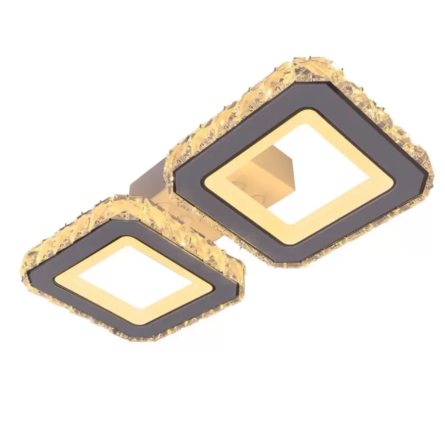 Lustra Led Cu Telecomanda Si Cristal Quadris, 2 Patrate, Lumina Rece/Calda/Neutra, Dimabila - vivimall.ro