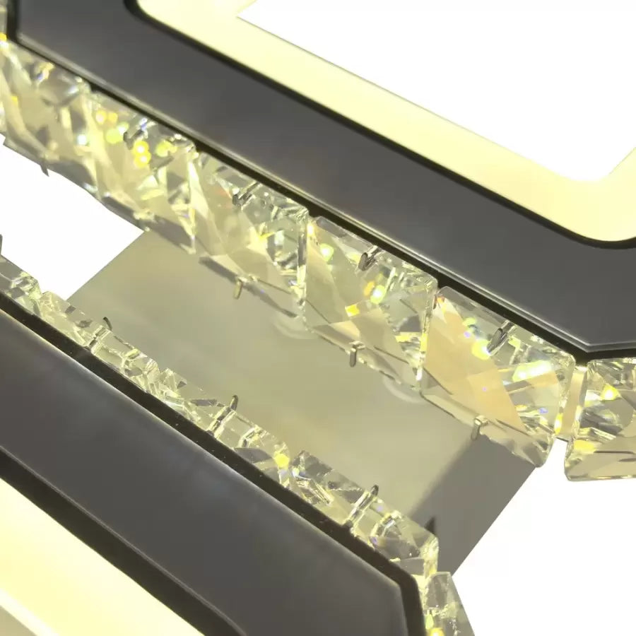 Lustra Led Cu Telecomanda Si Cristal Quadris, 2 Patrate, Lumina Rece/Calda/Neutra, Dimabila - vivimall.ro
