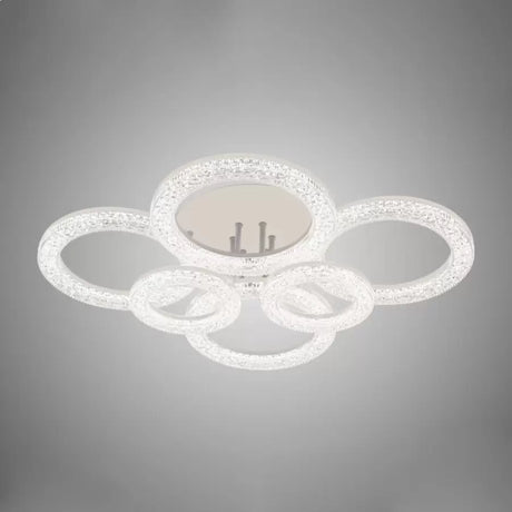 Lustra Led Cu Telecomanda Si Cristal Abhaya, 6 Cercuri, Lumina Rece/Calda/Neutra, Dimabila - vivimall.ro