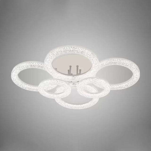 Lustra Led Cu Telecomanda Si Cristal Abhaya, 6 Cercuri, Lumina Rece/Calda/Neutra, Dimabila - vivimall.ro