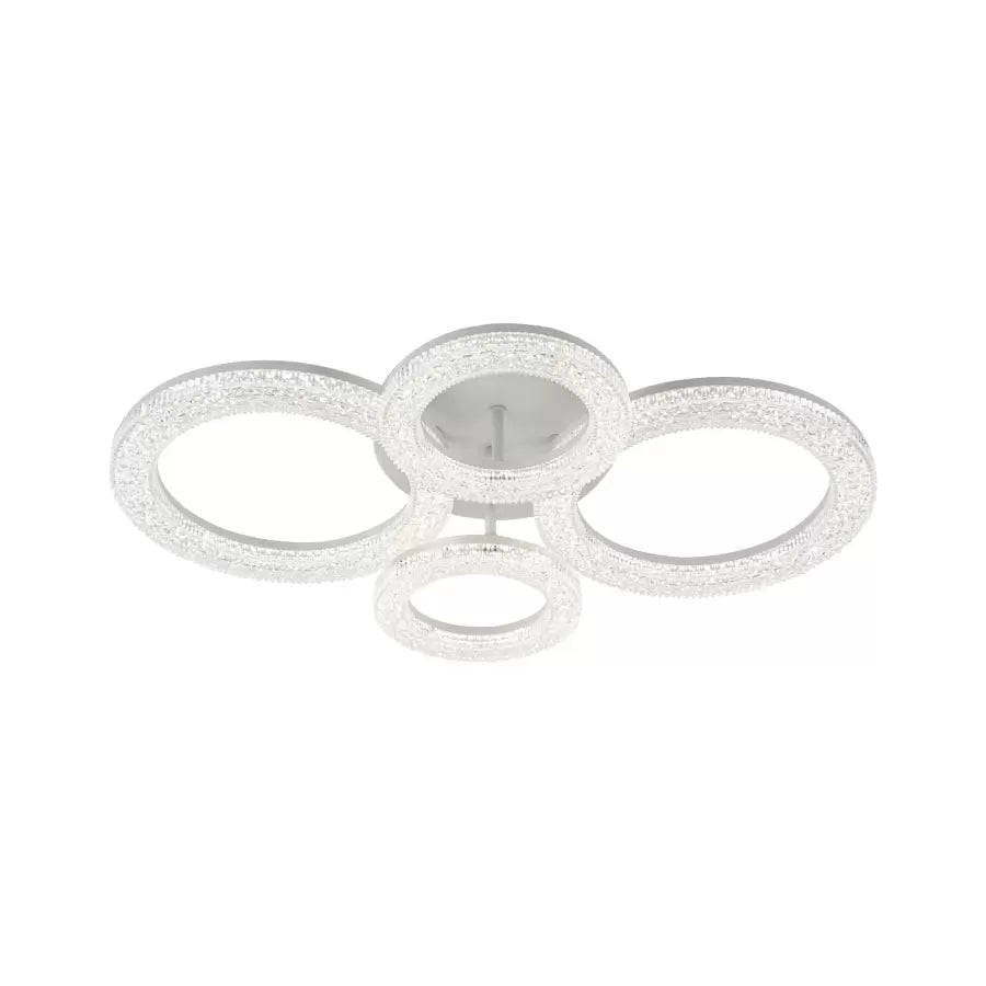 Lustra Led Cu Telecomanda Si Cristal Abhaya, 4 Cercuri, Lumina Rece/Calda/Neutra, Dimabila - vivimall.ro